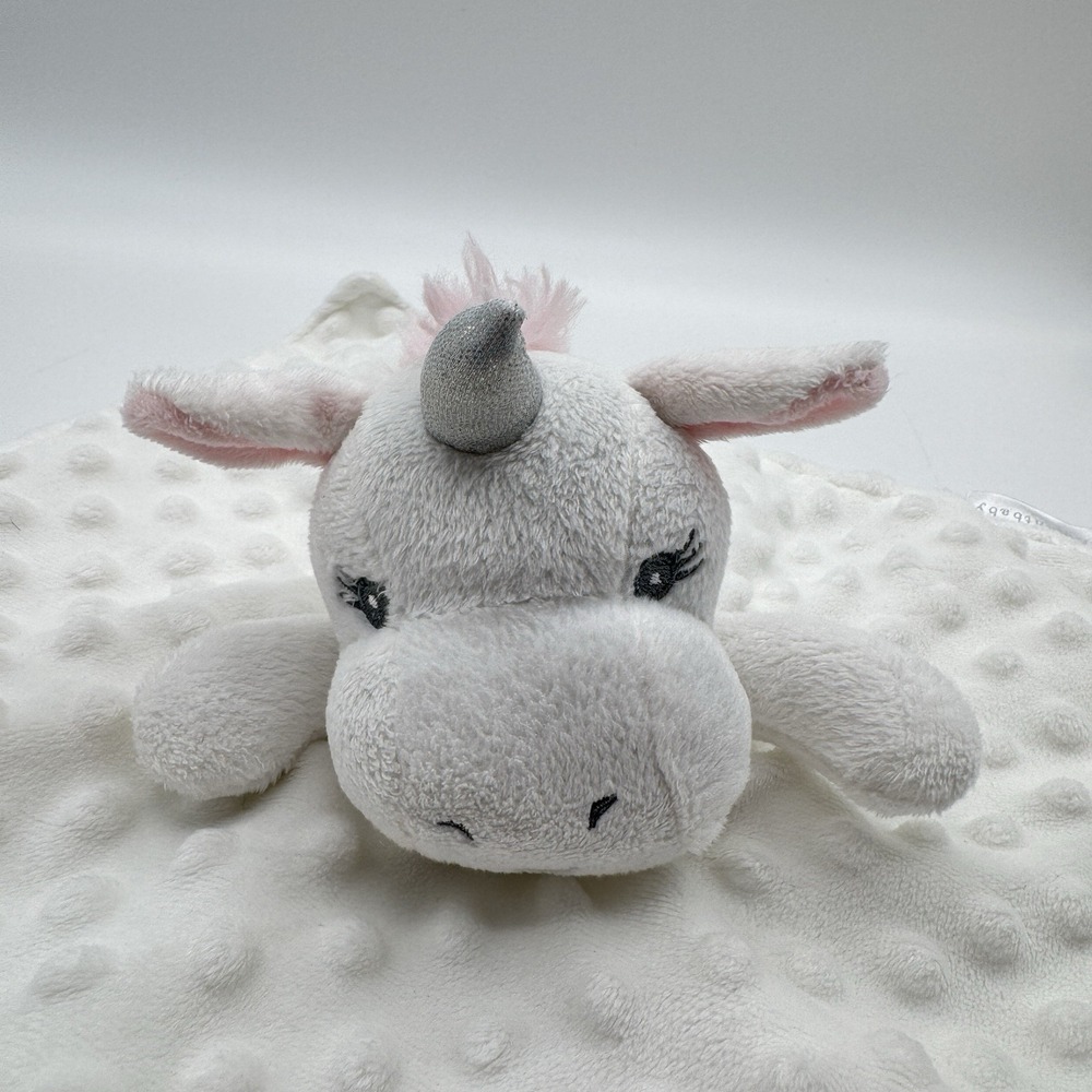 Elegant Baby Unicorn White Pink Minky Dot Security Blanket Lovey Satin Bottom